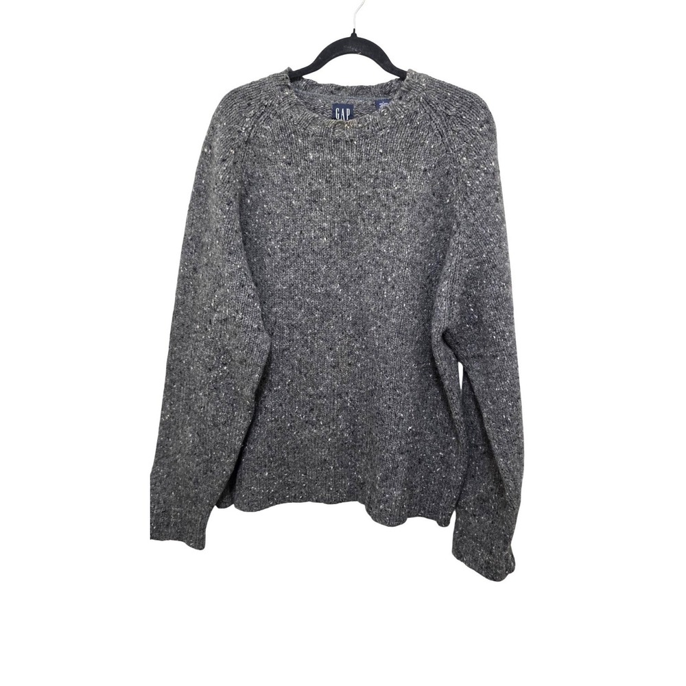 Gap Men Gray Fisherman Speckled Knit 100%‎ Wool Crewneck Formal Sweater Size L